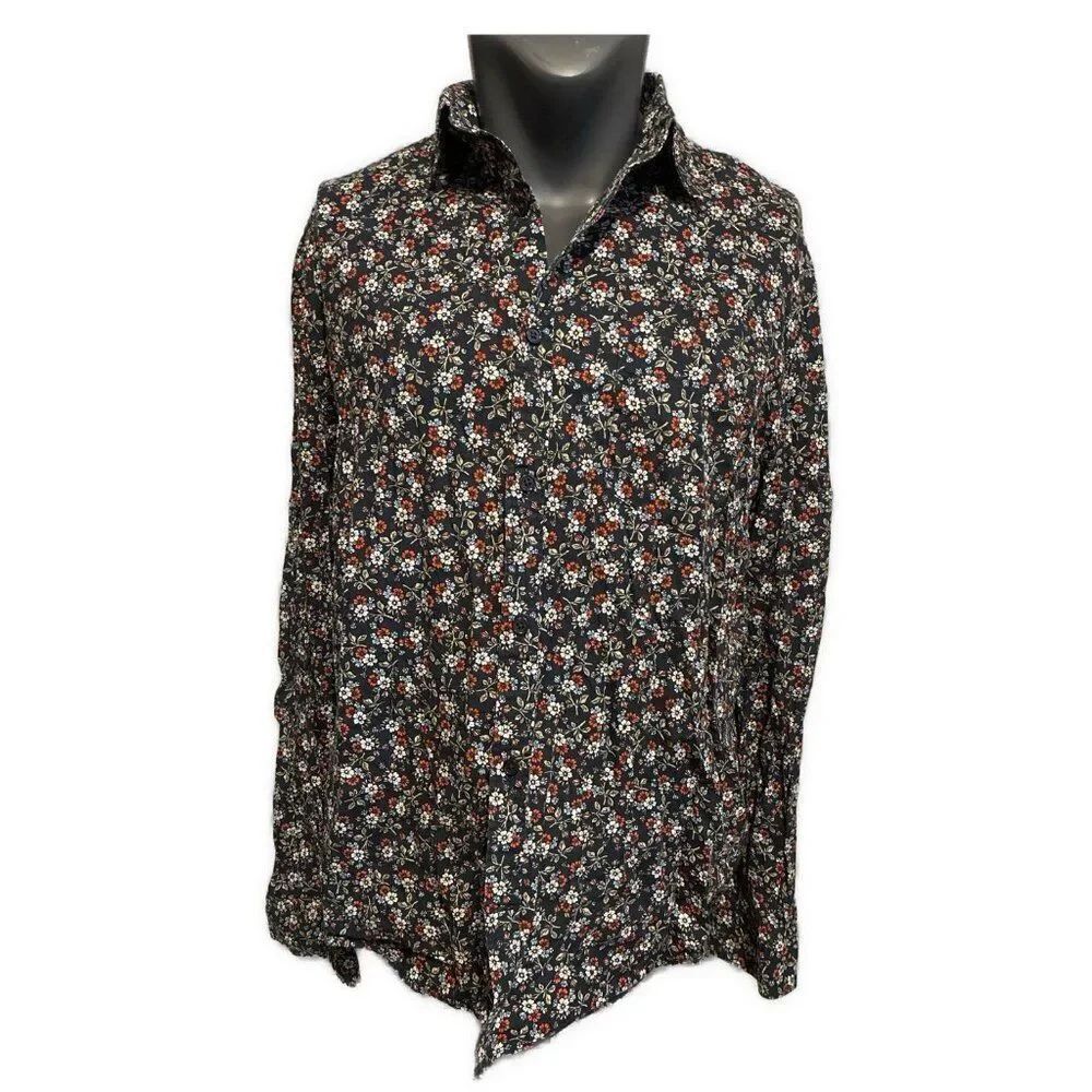 Express Men’s Floral Blue White Red Long Sleeve Button Down Shirt Xl